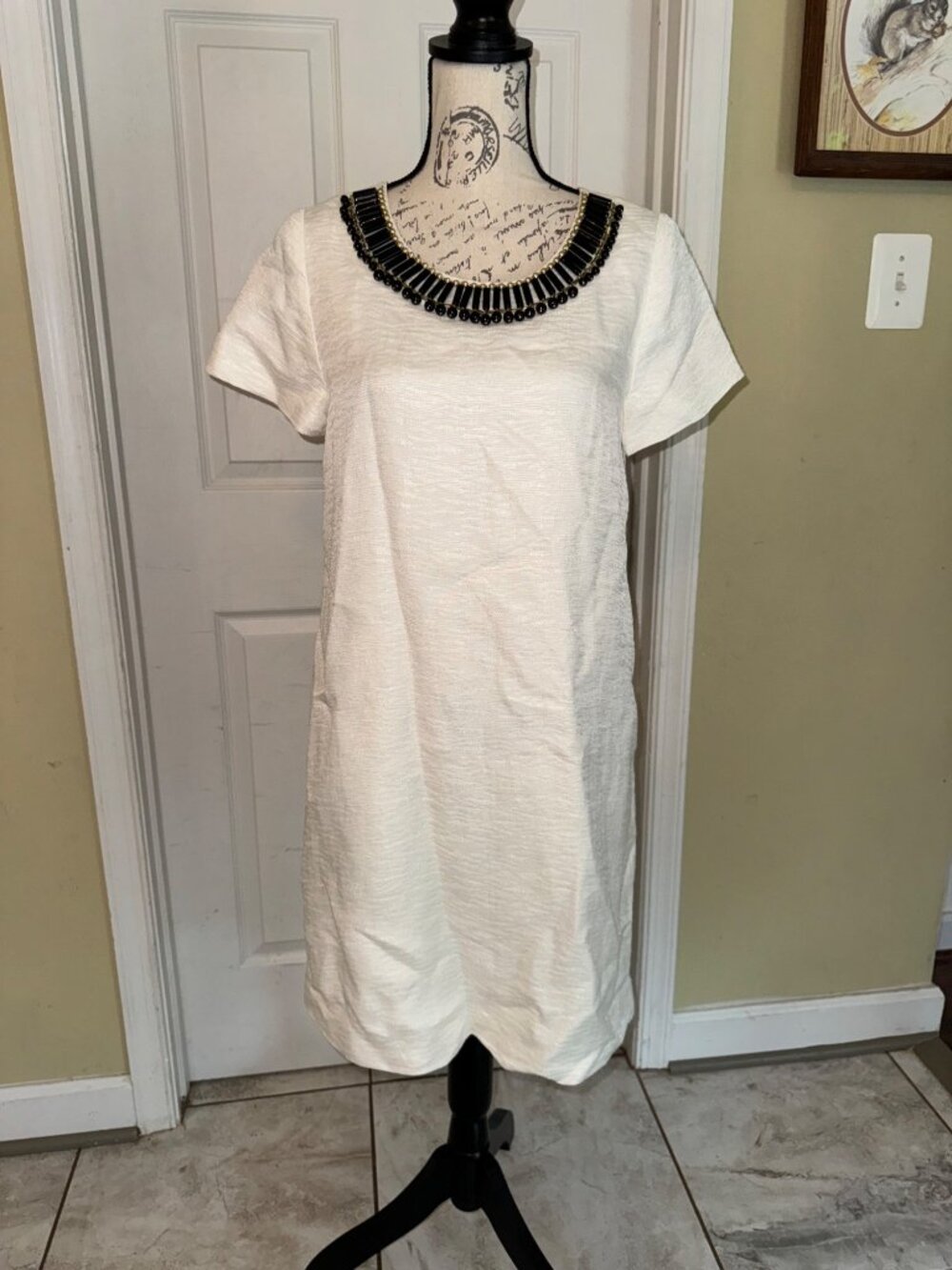 Kate Spade Gail Sheath Dress Cream Linen Blend Embellished Beads Pockets Lined 6 - Picture 12 of 14